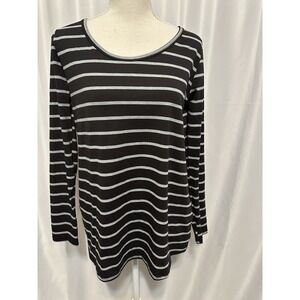 Lularoe Top Womens Size M Pullover Striped Black Gray Long Sleeve Stretch